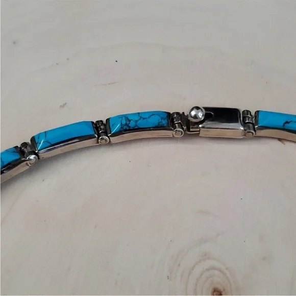 950 Sterling Silver 925 Turquoise Cleopatra V Necklace - Picture 8 of 12